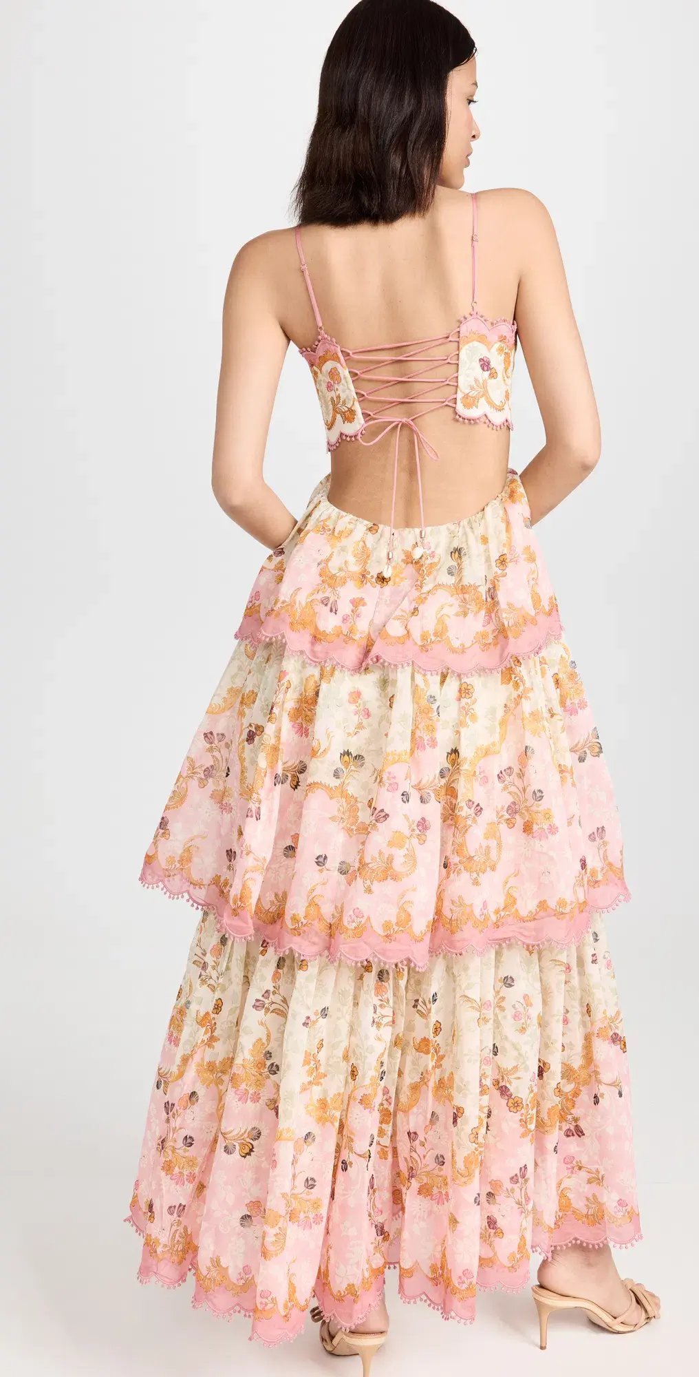 Zimmermann Laurel Frill Gown Pink Green Floral Size 0 / AU 8 photo 4
