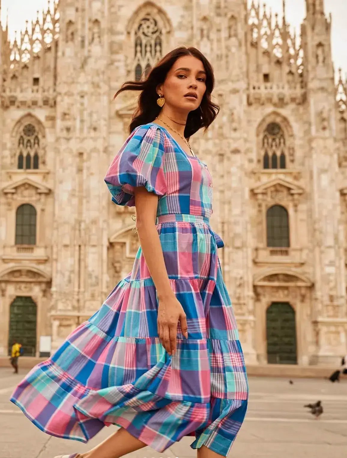Bohemian Traders Midi Dress Blue/Pink Check Size 22 photo 3