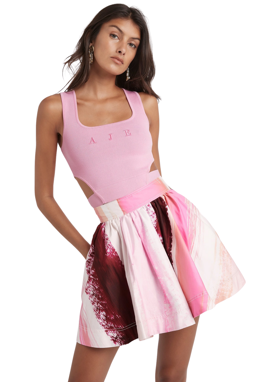 Aje Kasbah Flippy Tiered Mini Skirt and Top Set in Sunset Stripe photo 4
