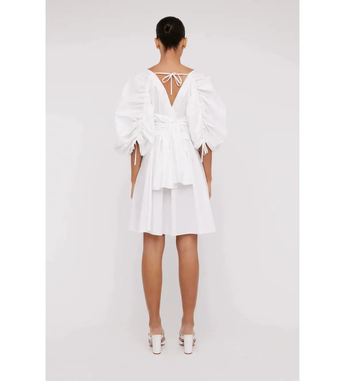 NEW Scanlan Theodore Parachute Sleeve Wrap Mini Dress in White Size XS / AU 6 photo 3