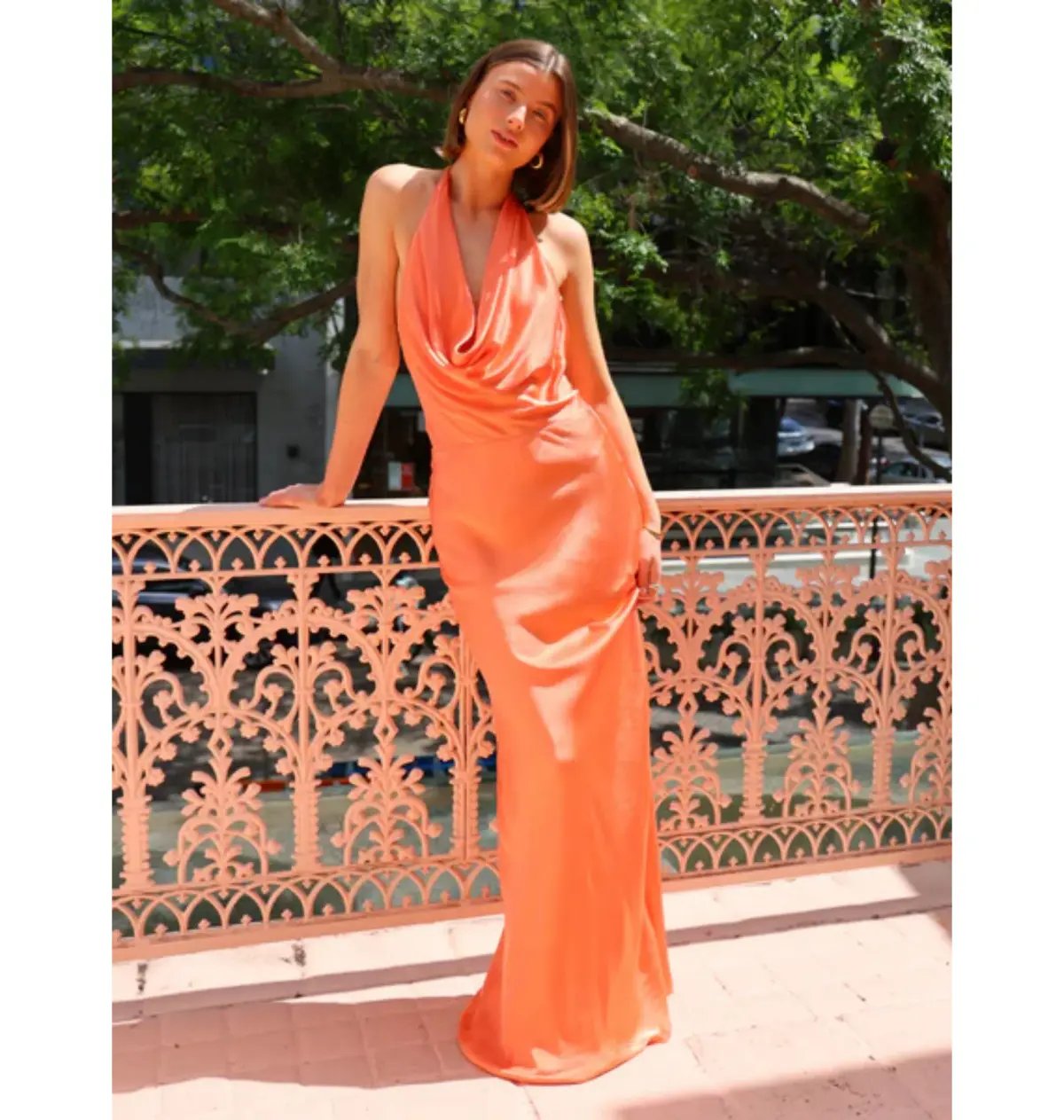 By Nicola Gigi Backlesss Cowl Neck Maxi Dress in Mango photo 3
