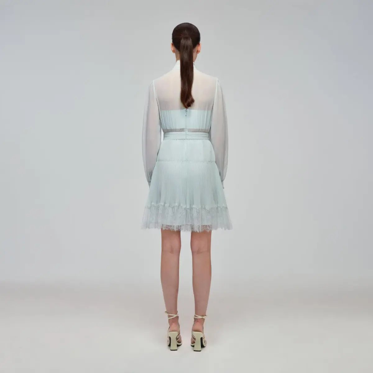 Self Portrait Pale Green Chiffon Mini Dress Mint Size 4 photo 2