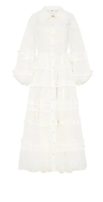 Aje Memento Tiered Maxi Dress In White Size AU 12 photo 3