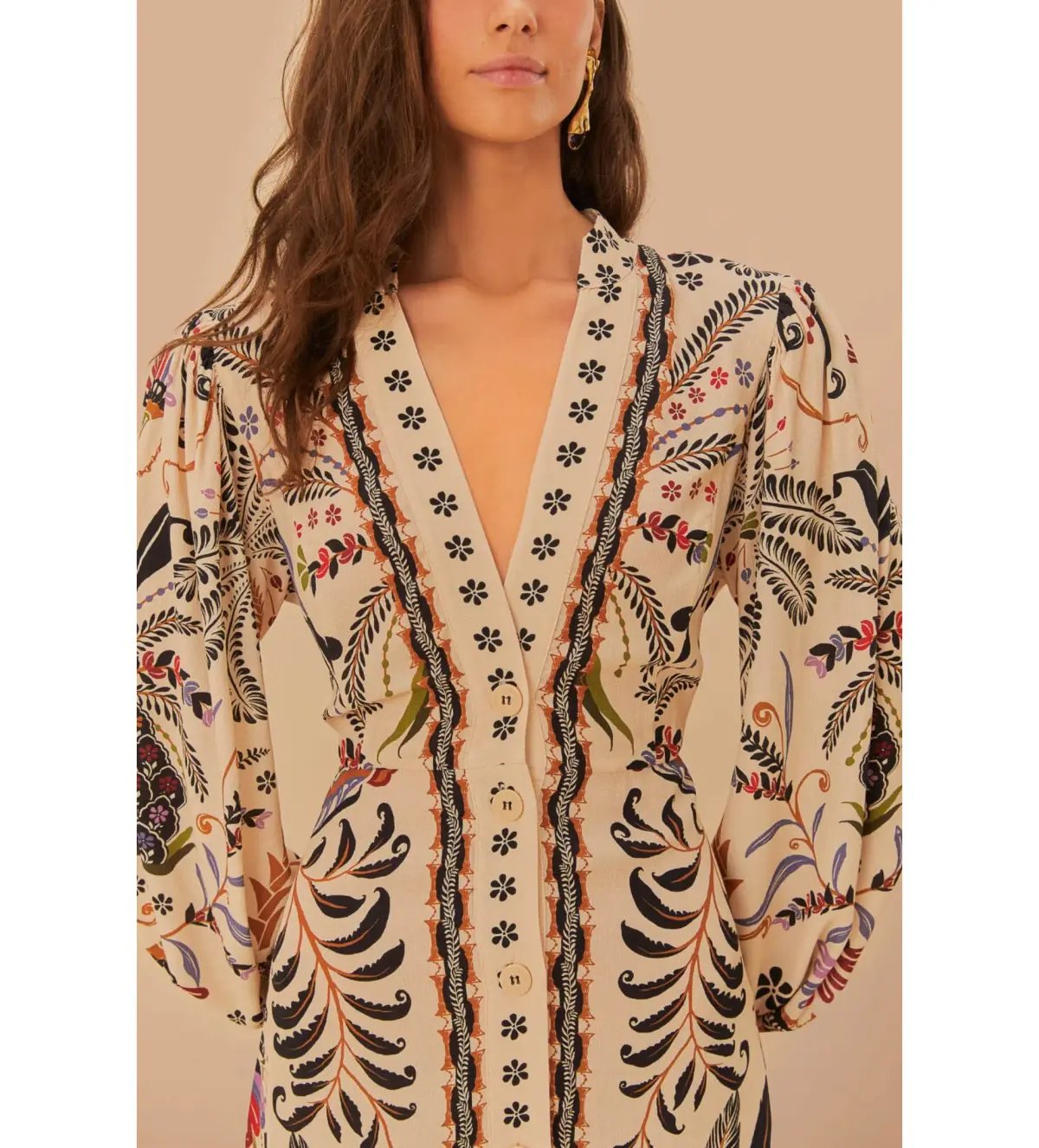 Farm Rio Sand Classic Nature Maxi Dress in Beige Size L/ AU 16 photo 3