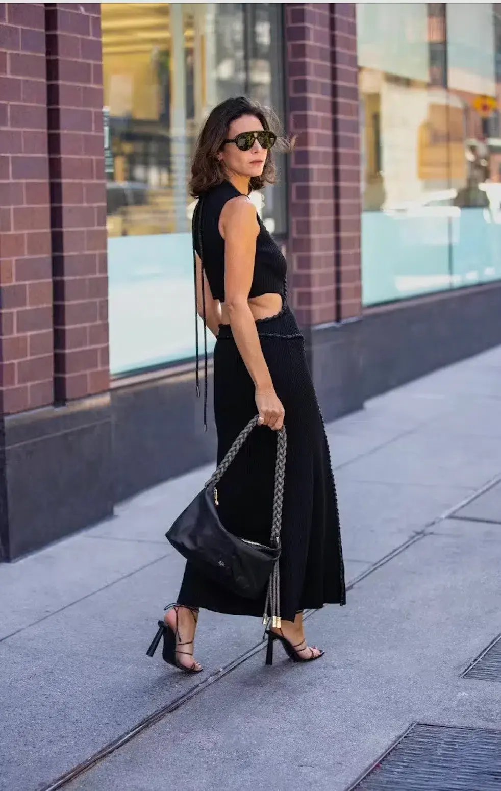 AJE ARP Cut Out Knit Midi Designer Dress Black with Crystal Rope Detail Size M photo 4