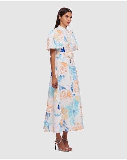 Leo Lin Bianca Short Sleeve Midi Dress - Rosebud Cream Print photo 2