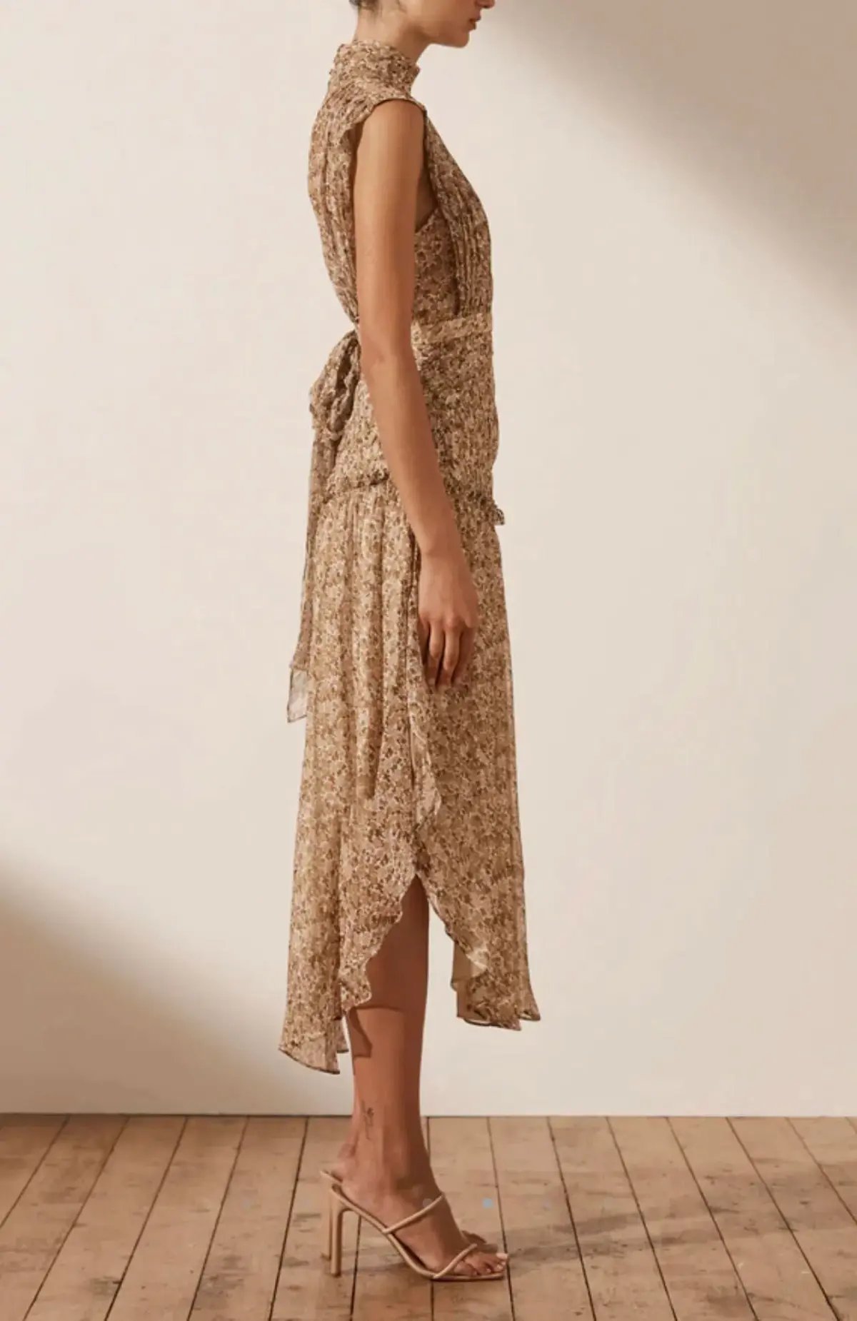Shona Joy Ambar Sleeveless Open Back Midi Dress Brown Size 6 photo 3