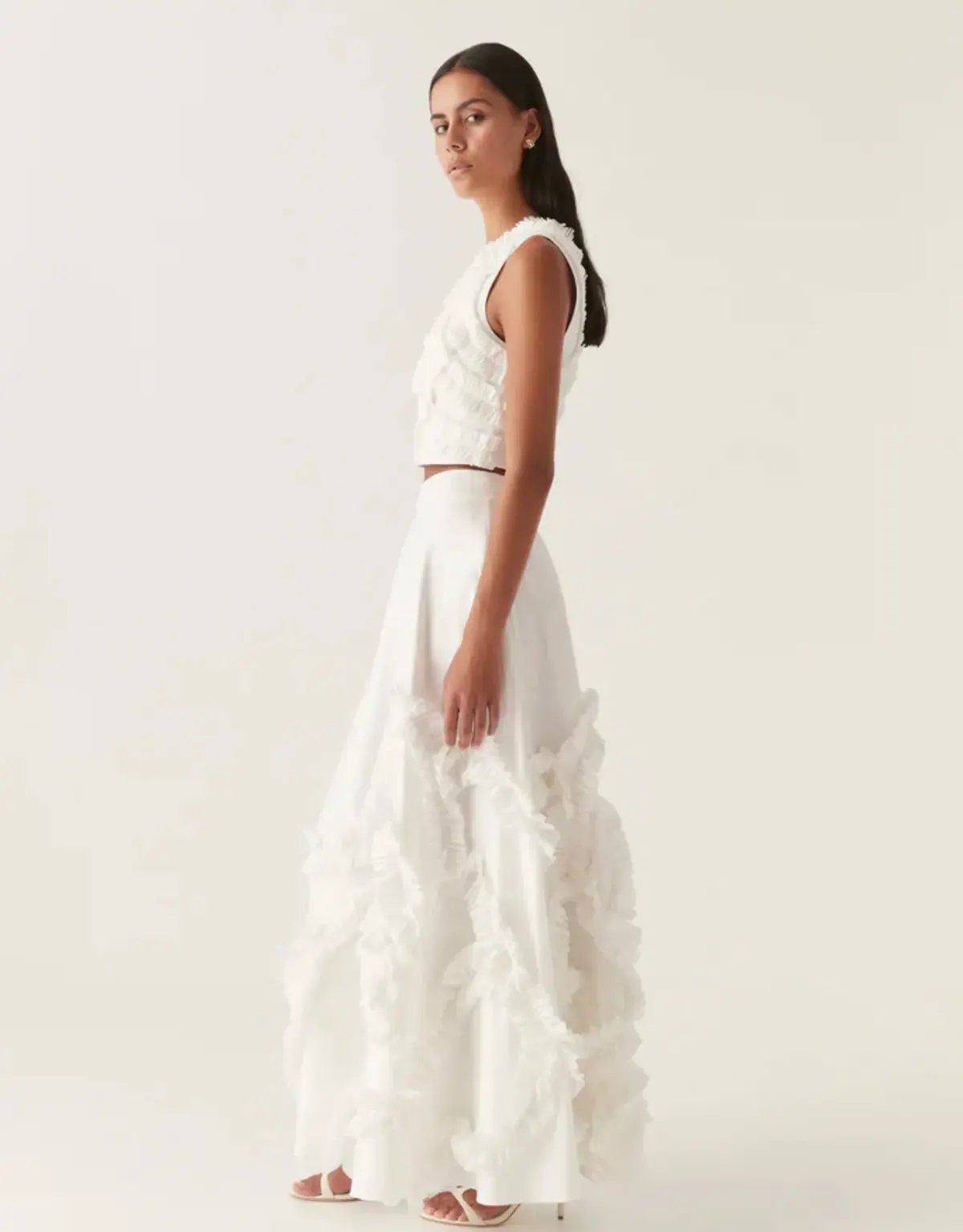 Aje Aurelia Frill Shell Top and Kendra Frill Maxi Skirt Set Ivory Size 8 photo 2