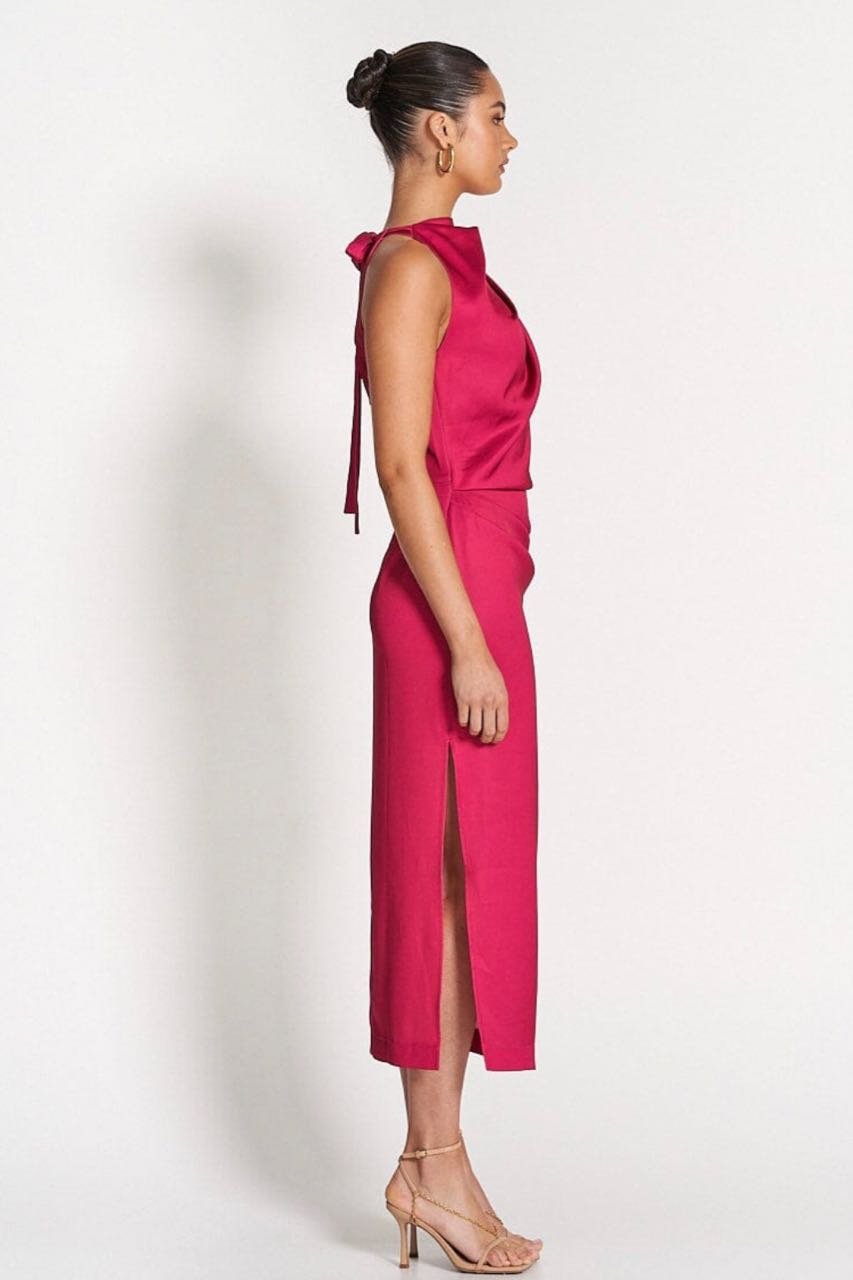 SOFIA THE LABEL AMELIE HIGH SATIN DRESS - PINK BERRY photo 2