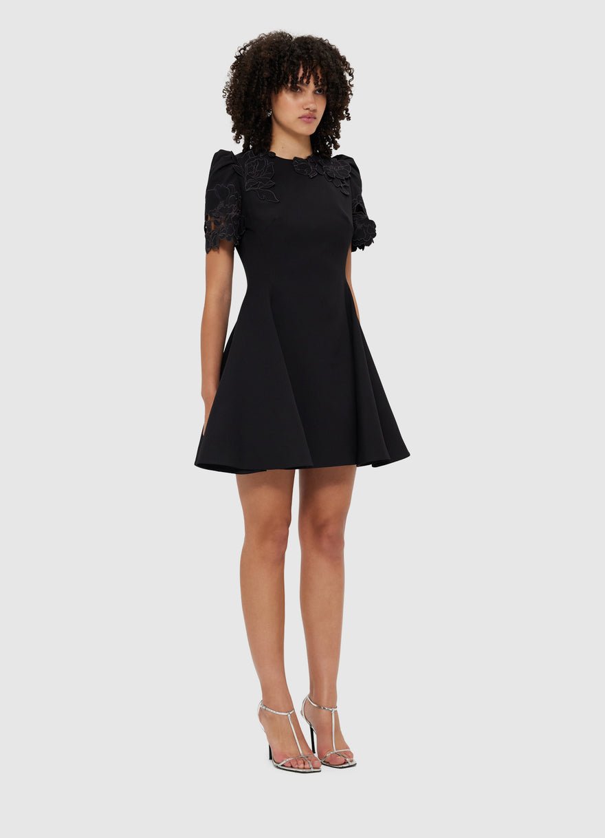 Leo Lin Elyse Appliqué Short Sleeve Mini Dress - Ebony photo 3