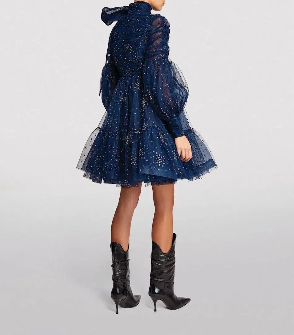 Zimmermann Rhythm Ruched Glitter Mini Dress Navy Size 0 / AU 8 photo 2