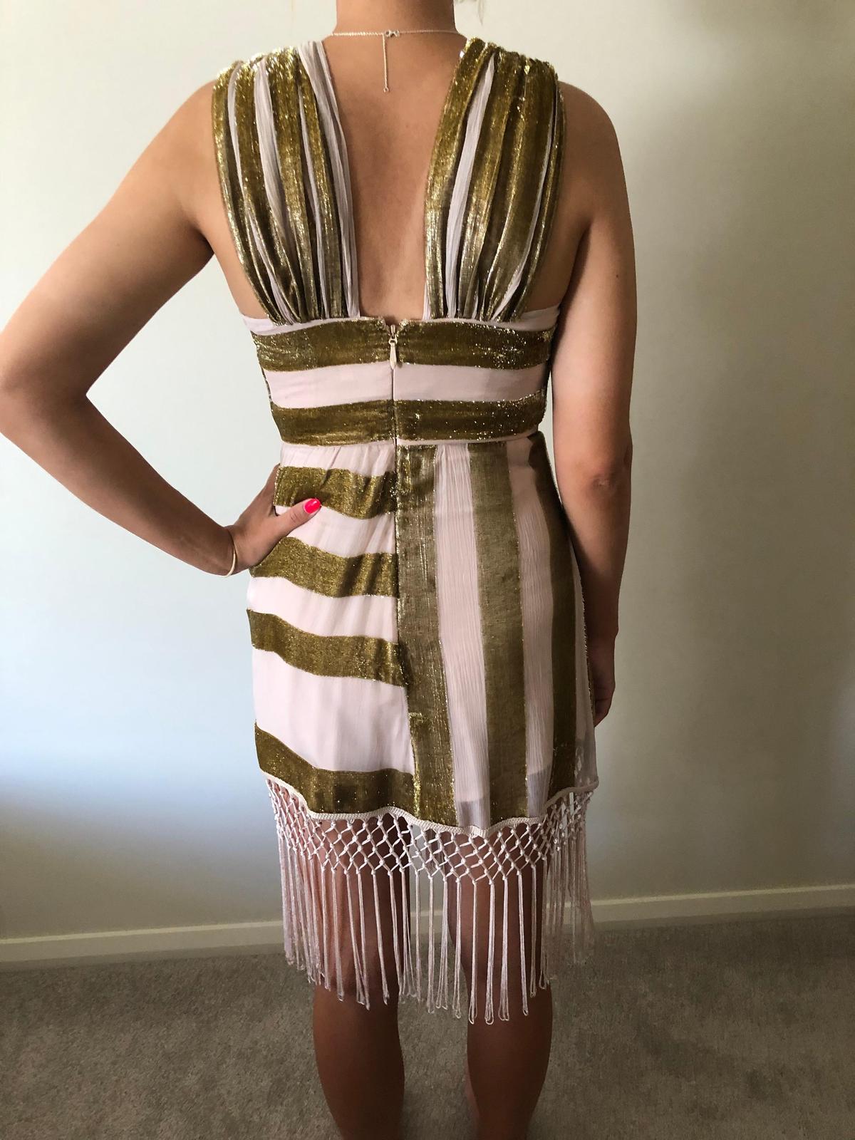 Alice McCall Surrealist Mini Dress in Gold Metallic Size 8 photo 5