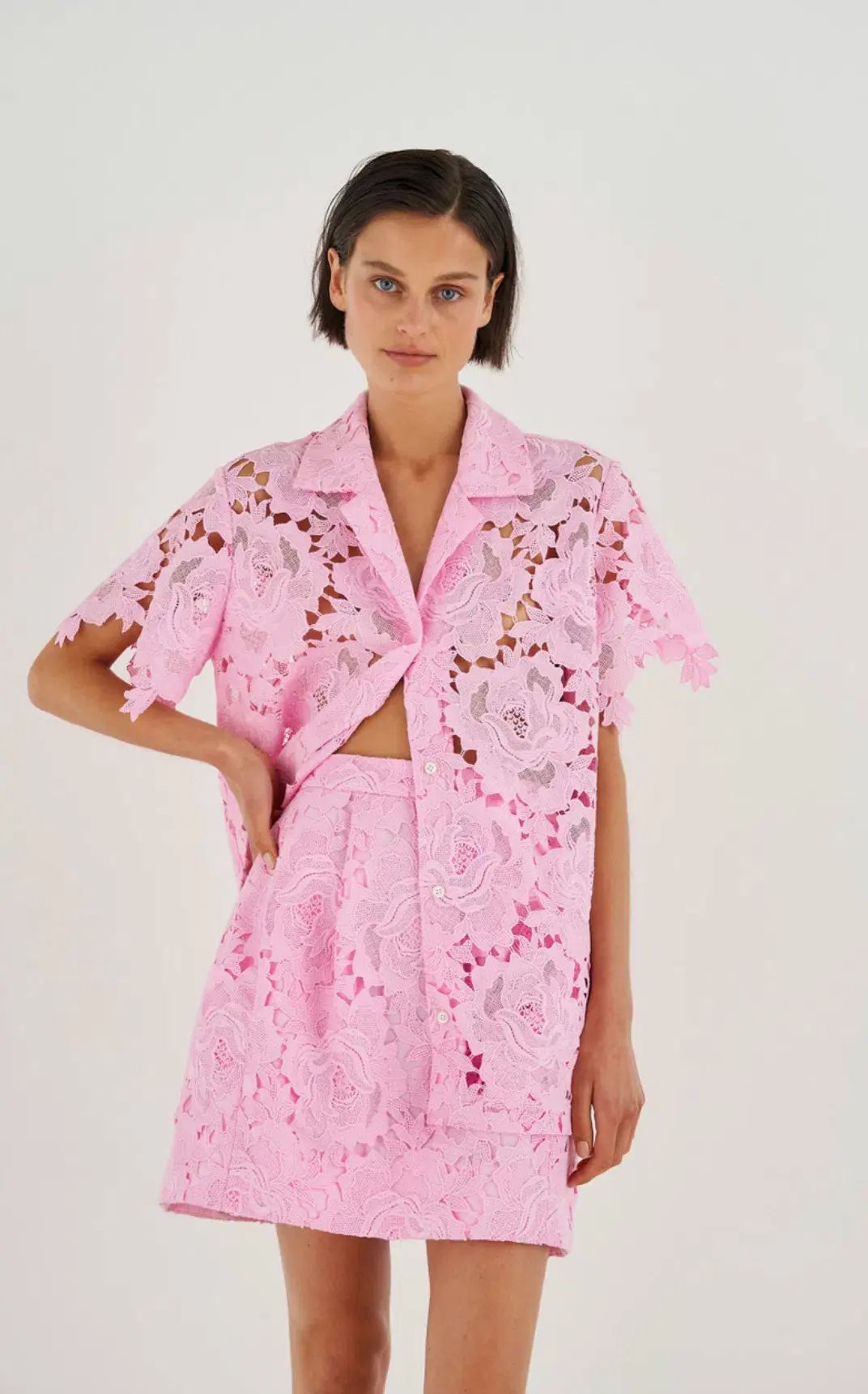 Oroton Lace Camp Shirt in Foxglove Pink in Size AU 8 photo 3