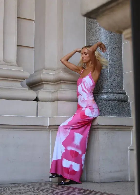 With Harper Lu Valentina Slip Dress Pink Hues Print Size 8 photo 3