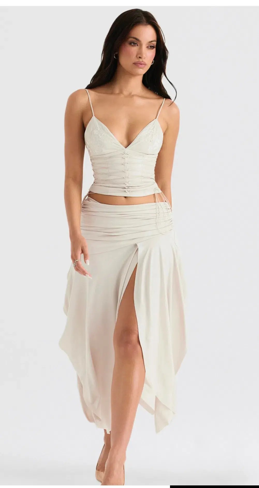 House of CB Antonella Vegan Leather Corset and Kaira Draped Midi Skirt Set Off White Size S / Au 8 photo 5