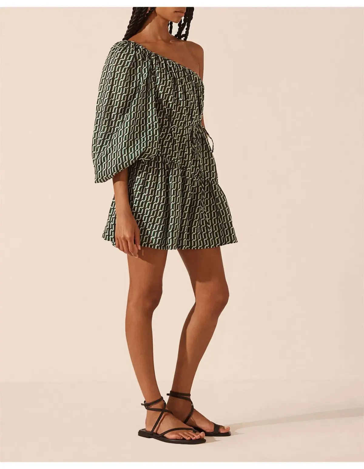 Shona Joy Ida Long Sleeve One Shoulder Tiered Mini Dress Print Size 6 photo 2