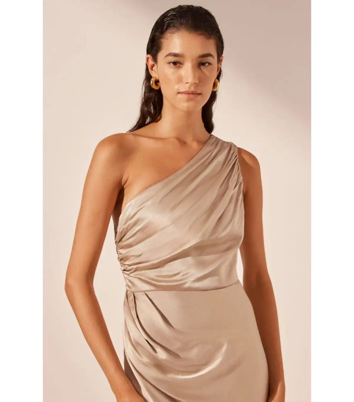 Shona Joy La Lune Gathered One Shoulder Maxi Dress Gold Size AU 16 photo 3