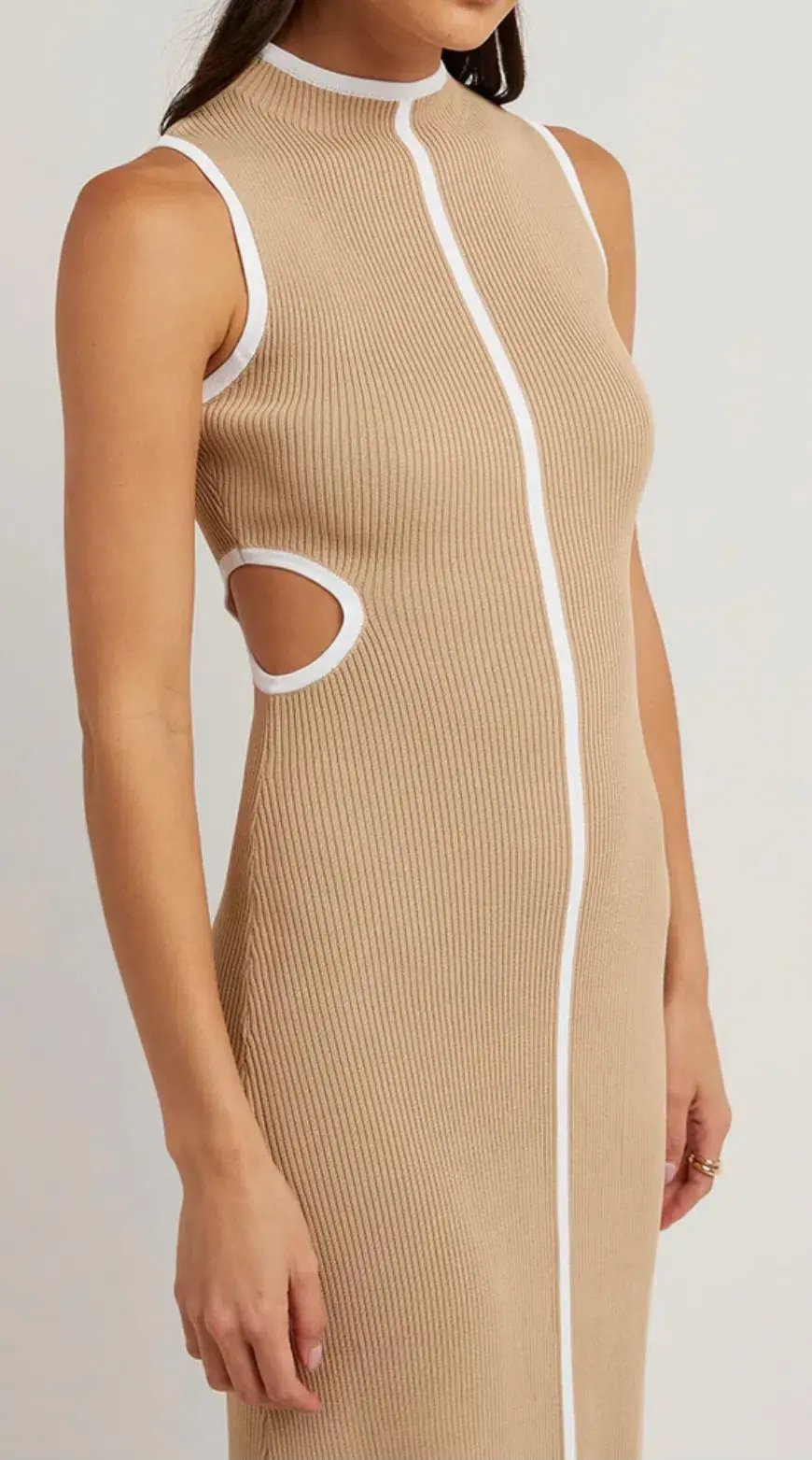 Dissh Binding Wheat Knit Midi Dress Nude Size 12 photo 4