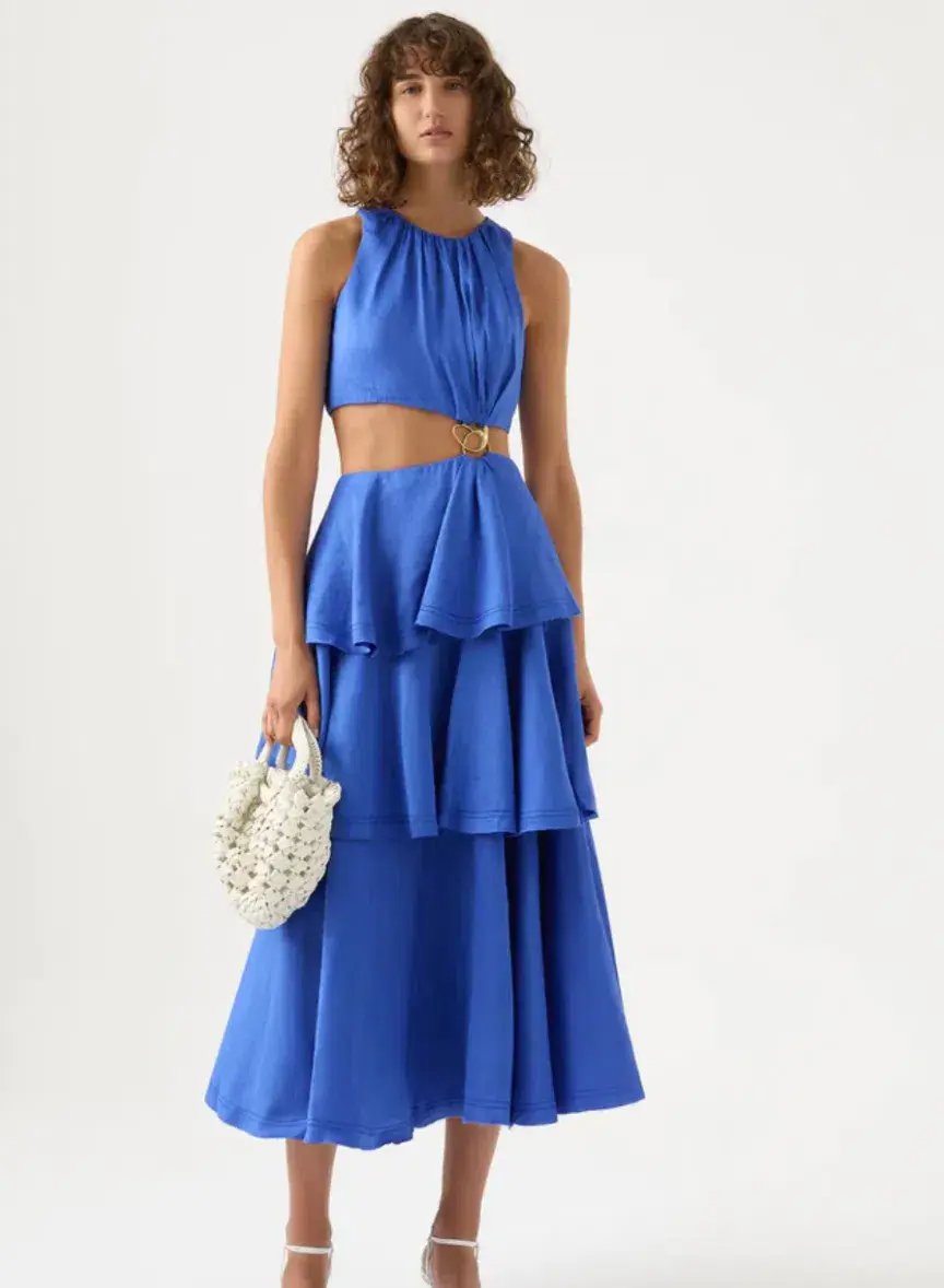 Aje Wave Cut Out Ring Midi Dress Marine Blue Size 8 photo 2