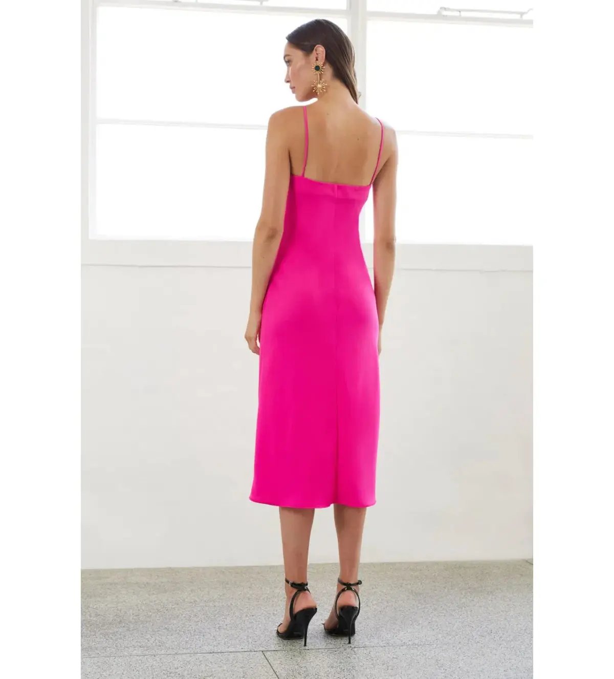 By Johnny Neon Bias Slip Midi Dress Pink Size AU 10 photo 5