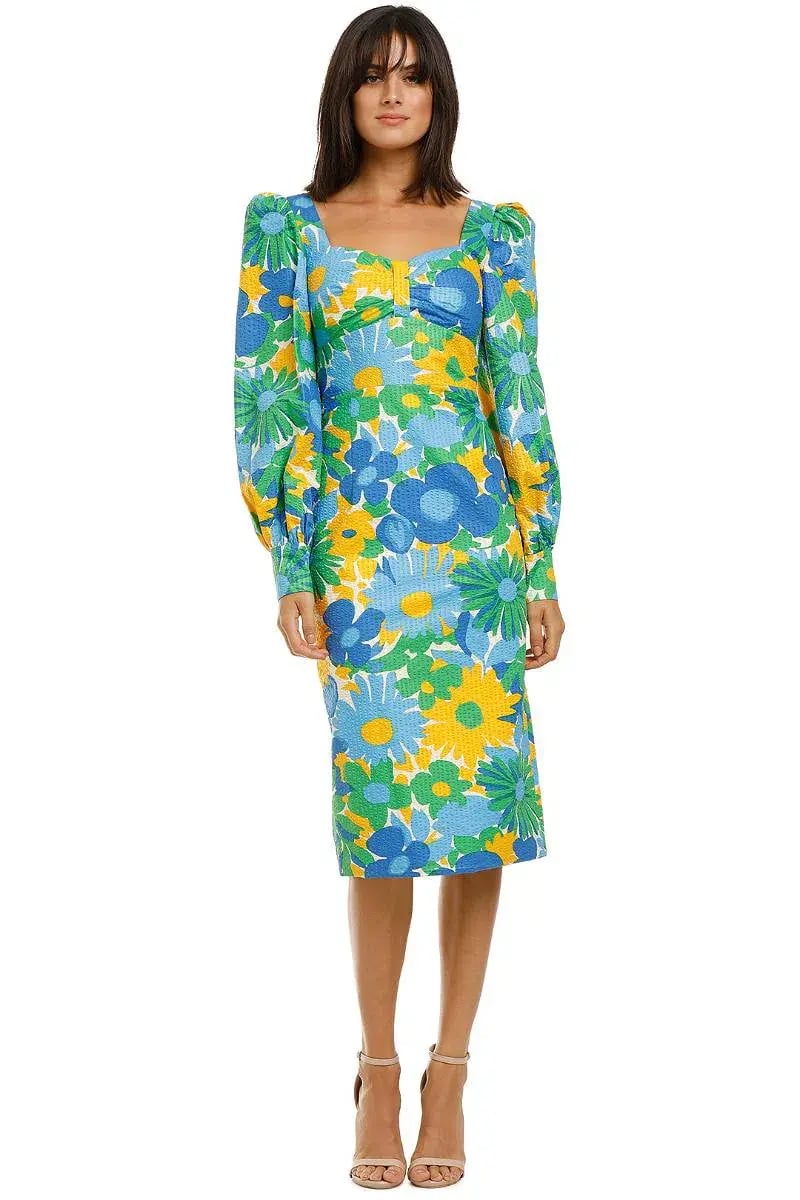 By Johnny Sunday Floral Cuff Sleeve Midi Dress Multi Size 8 photo 4