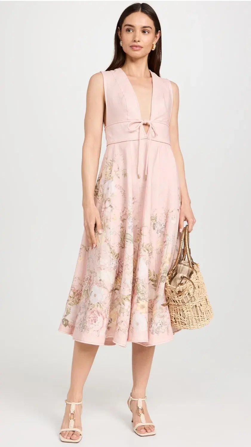 Zimmermann Waverly Plunge Midi Dress Pink Floral Size 2 (AU 12) photo 4