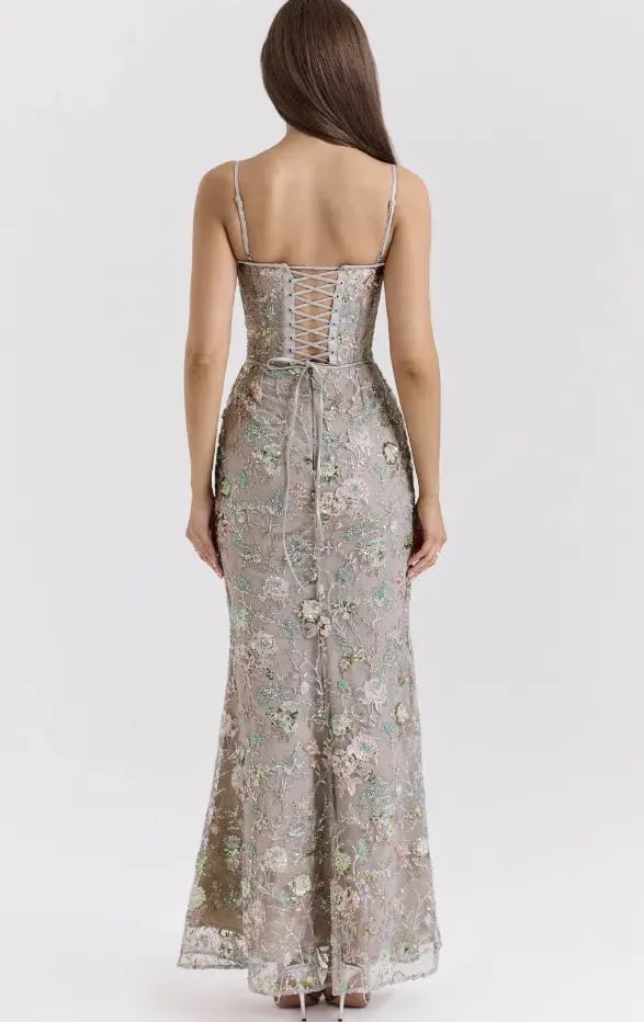 House of CB Naima Silver Embellished Beaded Corset Maxi Dress Regular Cup Size 8 photo 2