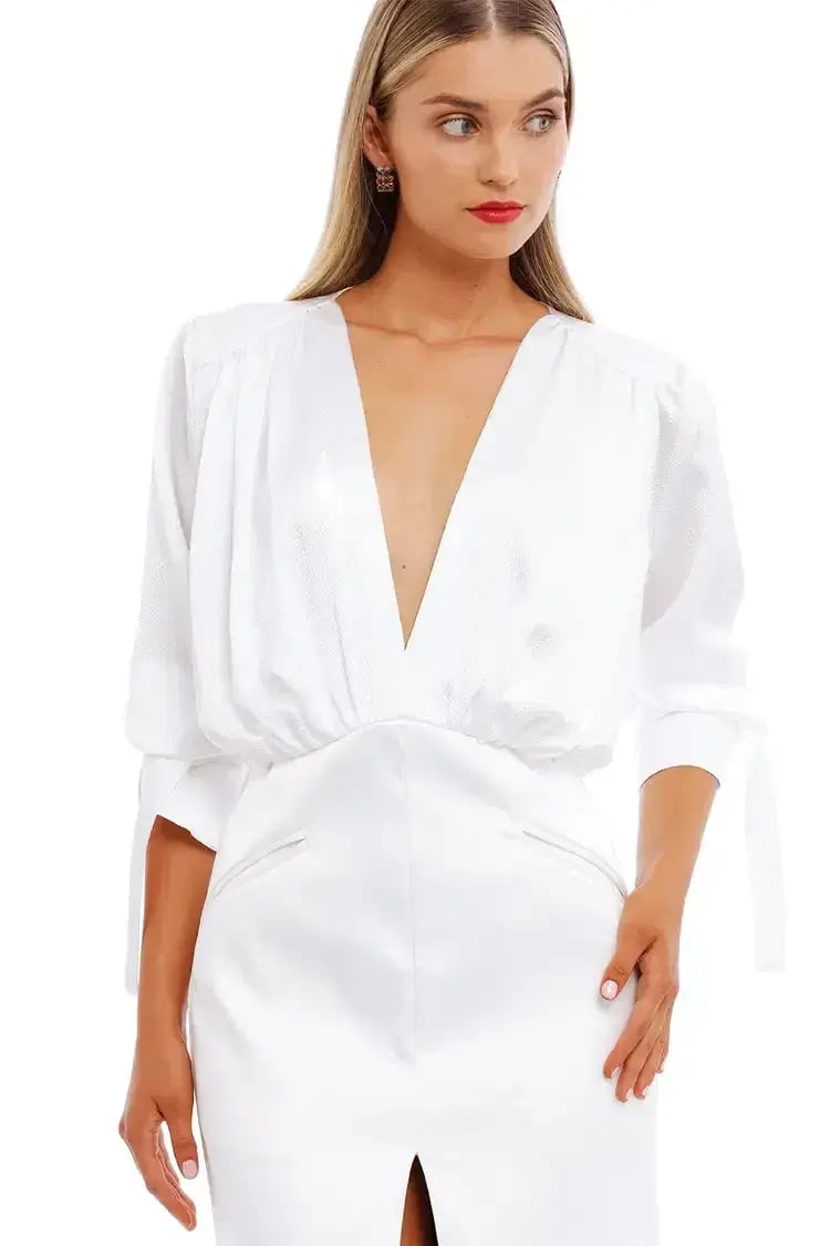 Nicola Finetti Arida Low Plunge Dress White Size 8 photo 5