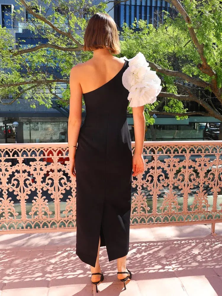Acler Hampstead Midi Dress In Black With Ivory Size 12 photo 3