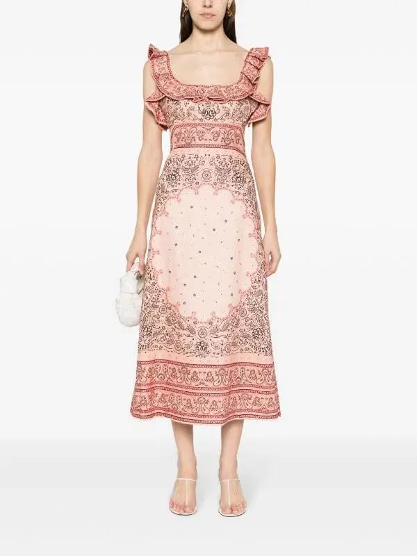 Zimmermann Matchmaker Frilled Midi Dress in Pink Bandana Size 2 / AU 12 photo 2