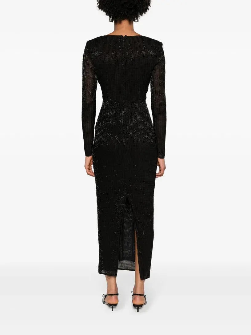 Self Portrait Beaded Mesh Midi Dress Black Size 10 photo 7