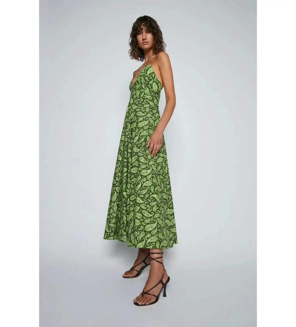 Scanlan Theodore Cotton Paisley Shoestring Dress in Green Size AU 8 photo 3