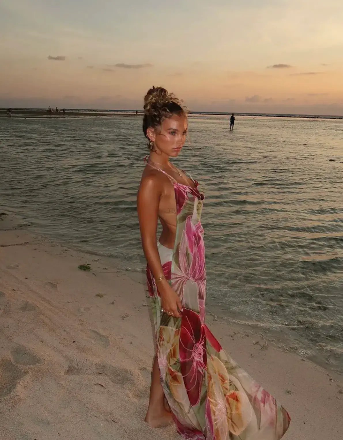 Jaded London Dahlia Hand Beaded Backless Chiffon Maxi Dress Floral Size 8 photo 4