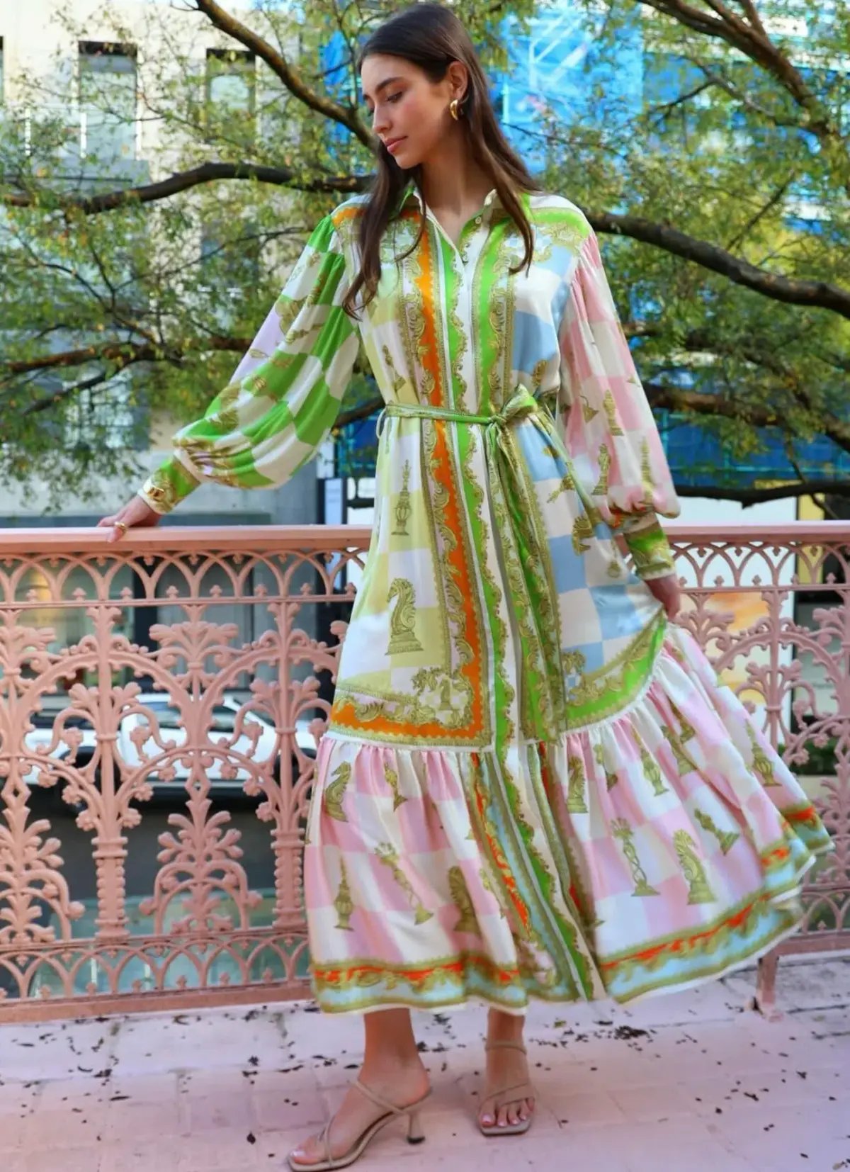 Alemais Checkmate Silk Midi Shirtdress Multi Size 12 photo 5