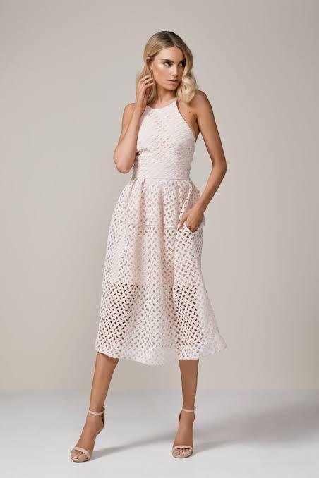 NICHOLAS Lattice Lace Tuck Ball Dress Blush Sz 6 photo 2