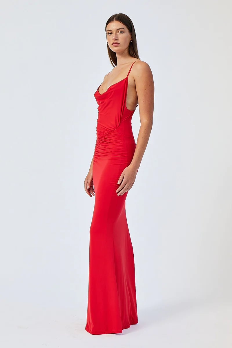 SUBOO IVY STRAPPY GATHERED MAXI DRESS - RED photo 2