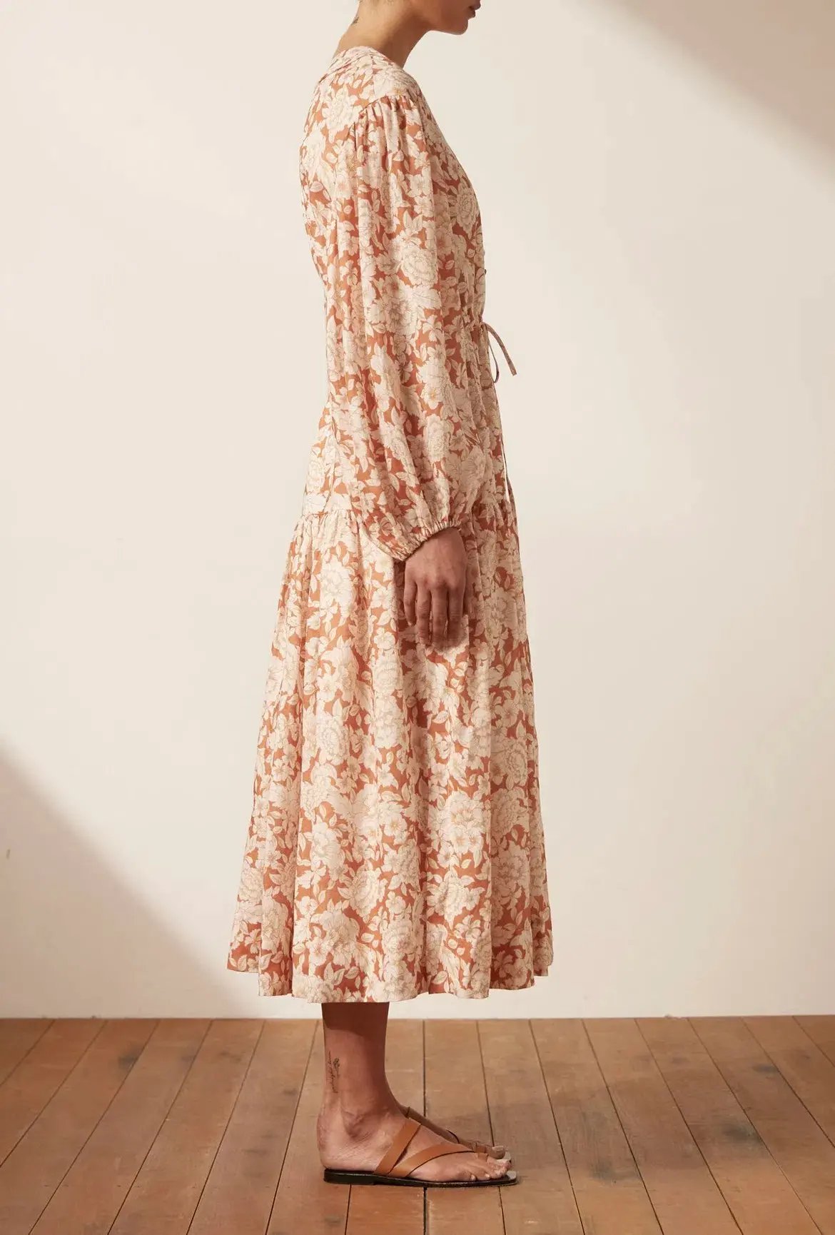 Shona Joy Flor Balloon Sleeve Drawstring Midi Dress Floral Size 12 photo 3