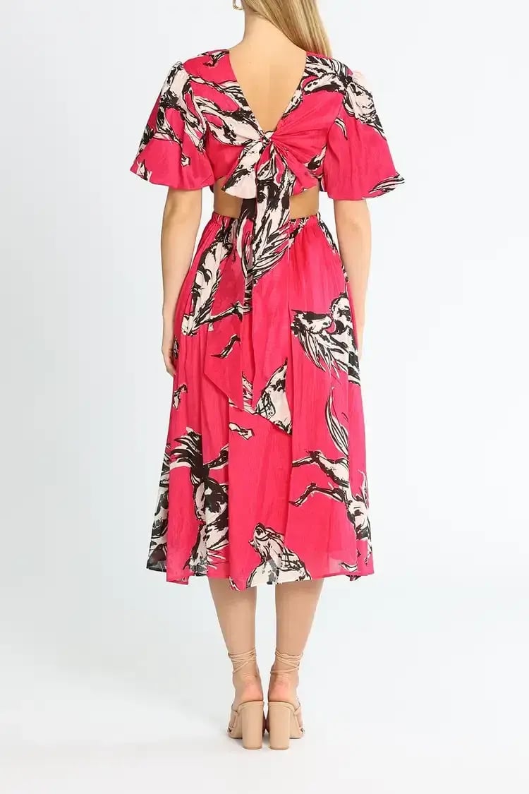 Leo Lin Wild Horses Cut Out Midi Dress in Pink Size 14 photo 3