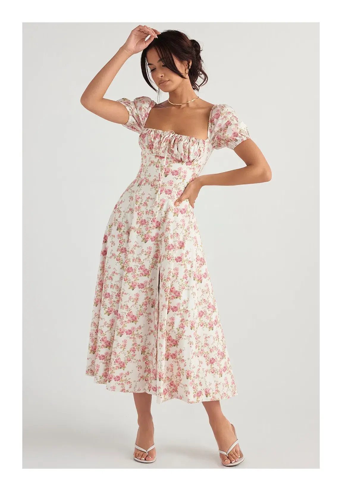 House of CB Tallulah Rose Print Puff Sleeve Midi Sundress Floral Size 12 photo 2