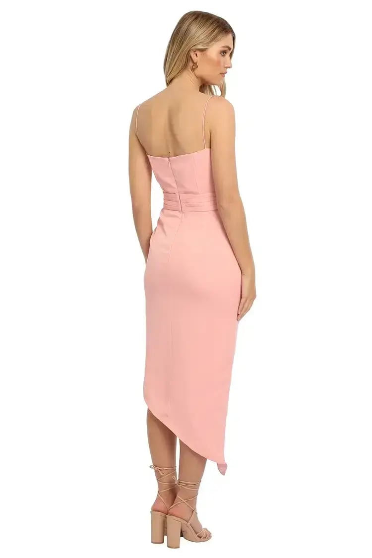 Elle Zeitoune Asymmetrical Split Midi Dress in Blush Pink Size 8 photo 3