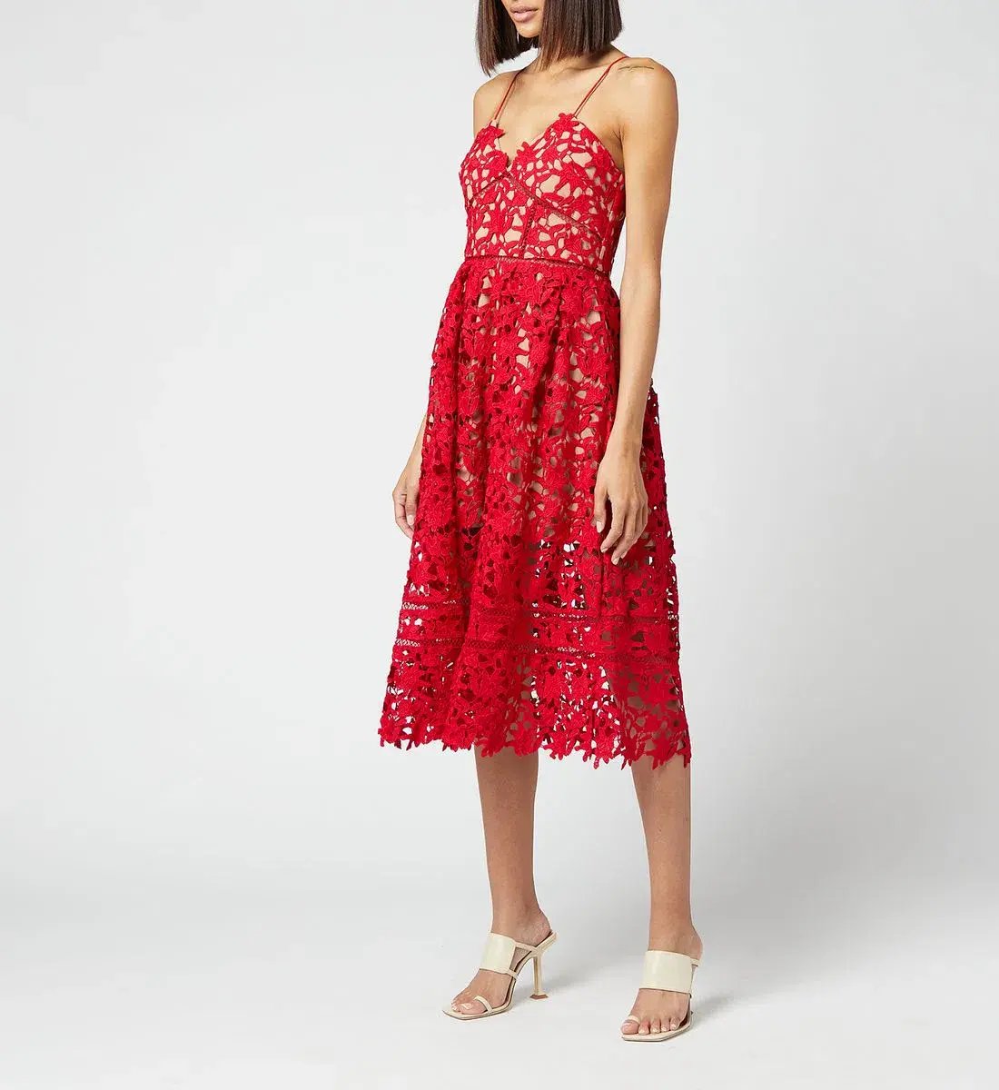 Self Portrait Azaelea Midi Dress Red Size 6 photo 3