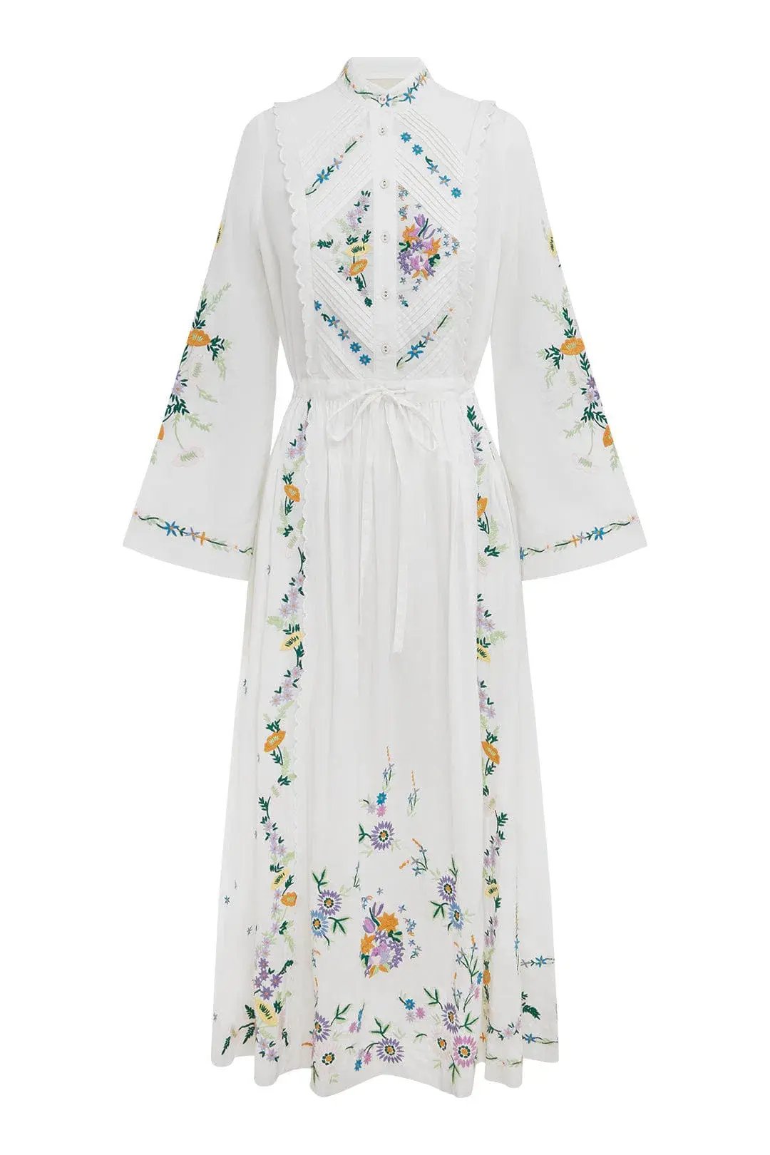 Alemais Willa Embroidered Midi Shirt Dress White Floral Size 16 photo 6