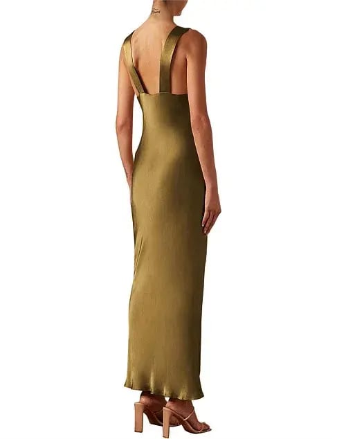 Shona Joy Giorgia Plunged Midi Dress Olive Green Size AU 12 photo 3