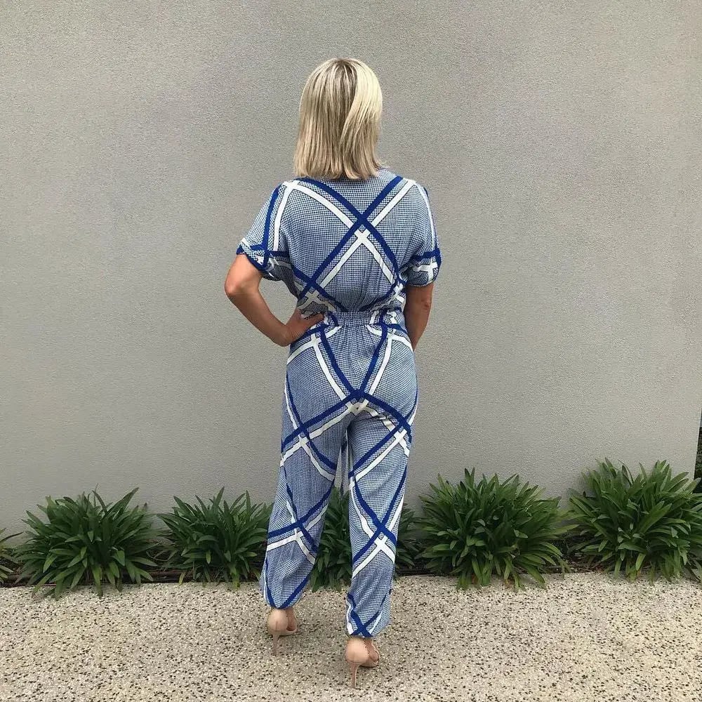 Sass & Bide The Flight Tigers & Lions Split Leg Jumpsuit Blue White Size 8 photo 2