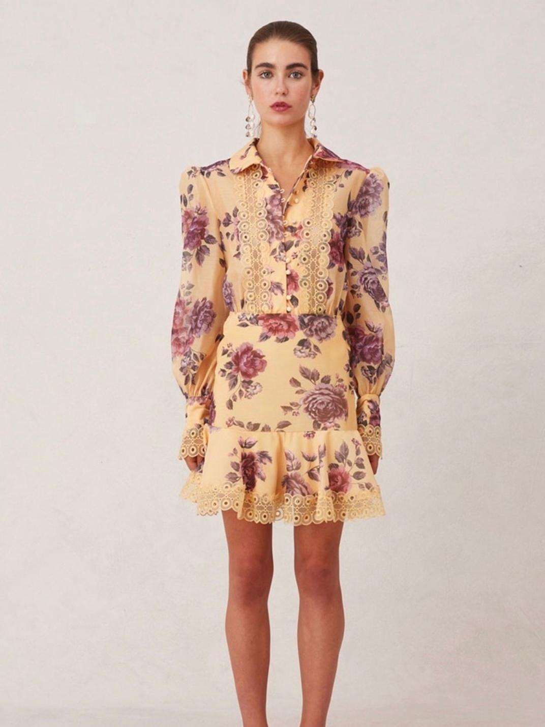 Keepsake the Label Atomic Long Sleeve Mini Dress Butterscotch Garden Floral Size 10 photo 3