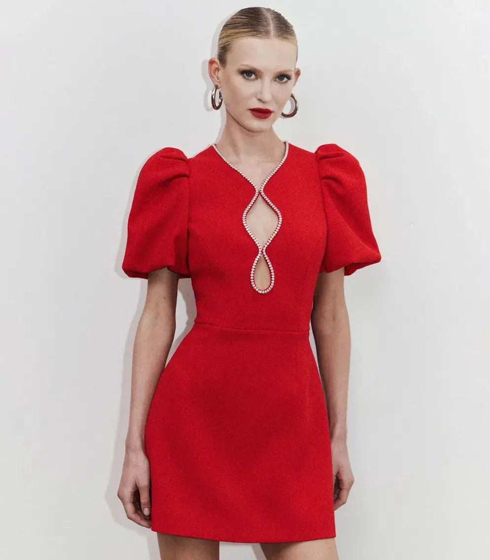 Rebecca Vallance Karina Puff Sleeve Mini Dress Red Size 10 photo 2
