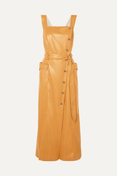 Nanushka - Moun belted vegan leather wrap-effect midi dress in Mustard Yellow (size S/8) photo 2