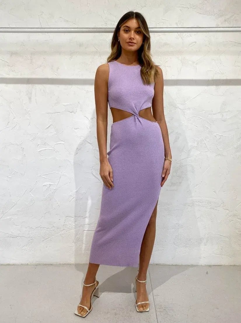 Bec & Bridge Riviera Knit Twist Midi Dress Lilac Size 12 photo 2