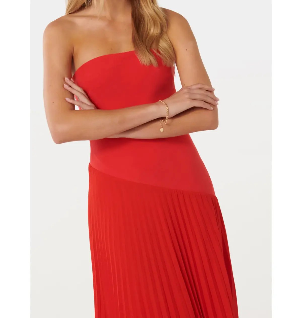 Forever New Capri Strapless Pleated Dress Red Size AU 6 photo 3