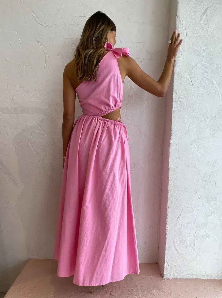 By Nicola By Nicola Gabriella One Shoulder Midi Dress In Pink Grapefruit Size 12 photo 3